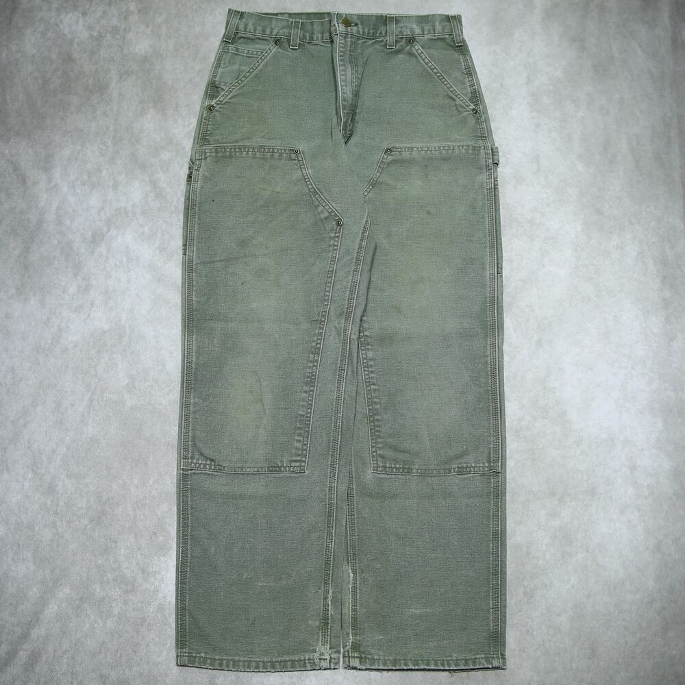Vintage Carhartt B136 MOS Faded Green Double Knee Carpenter Pants 31.5x29.5
